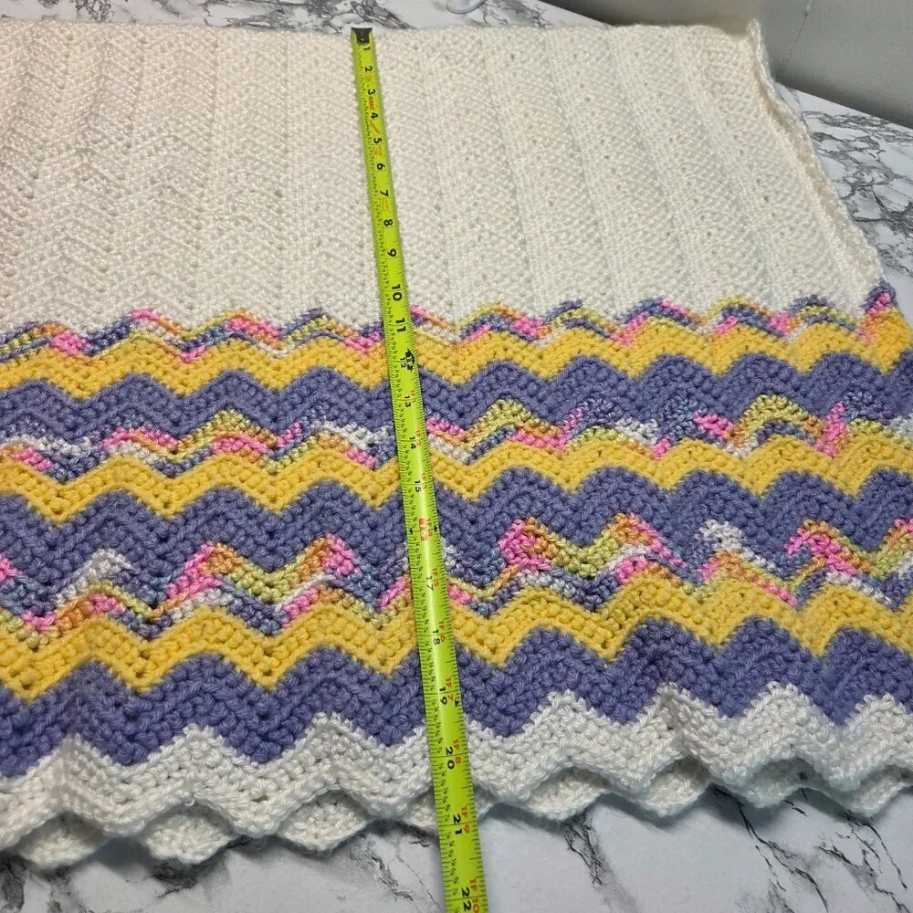 Handmade Yellow Purple Striped Crocheted Easter Baby Blanket